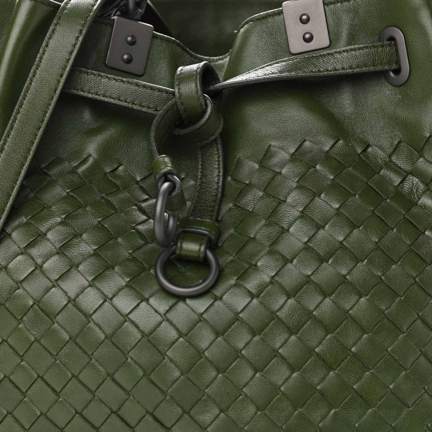 Nappa Intrecciato Drawstring Bucket Bag Moss