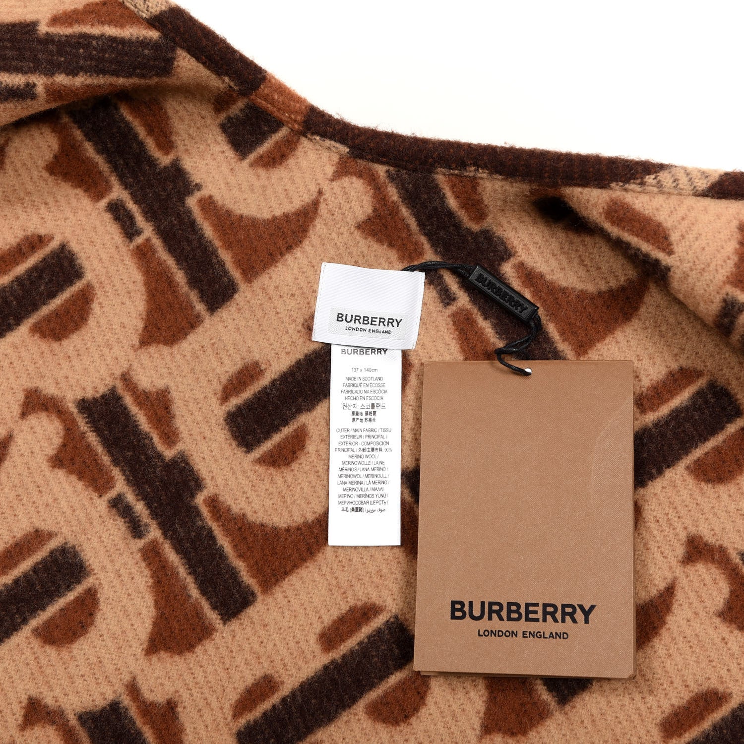 Burberry Merino Wool Cashmere Monogram Cape Scarf Scarf Dark Mocha 2 of 3
