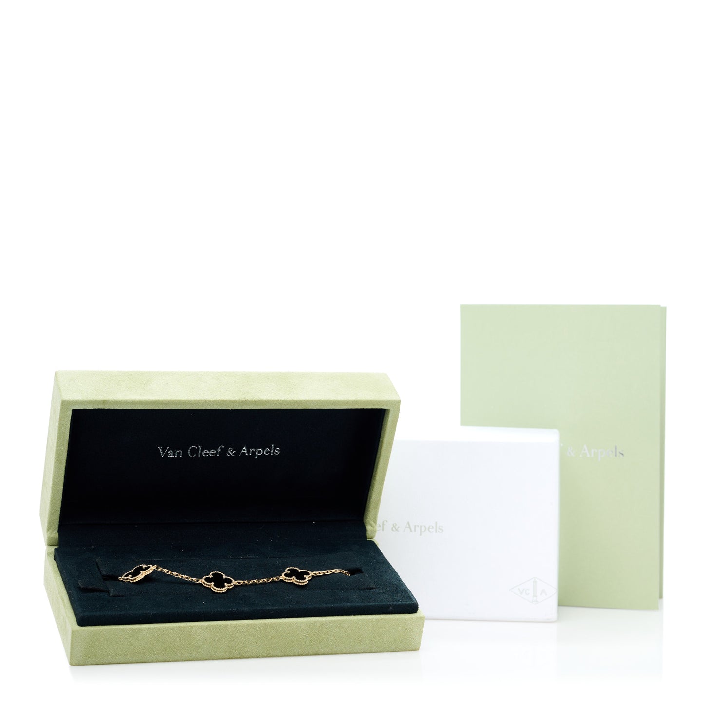 18K Yellow Gold Black Onyx 5 Motifs Vintage Alhambra Bracelet