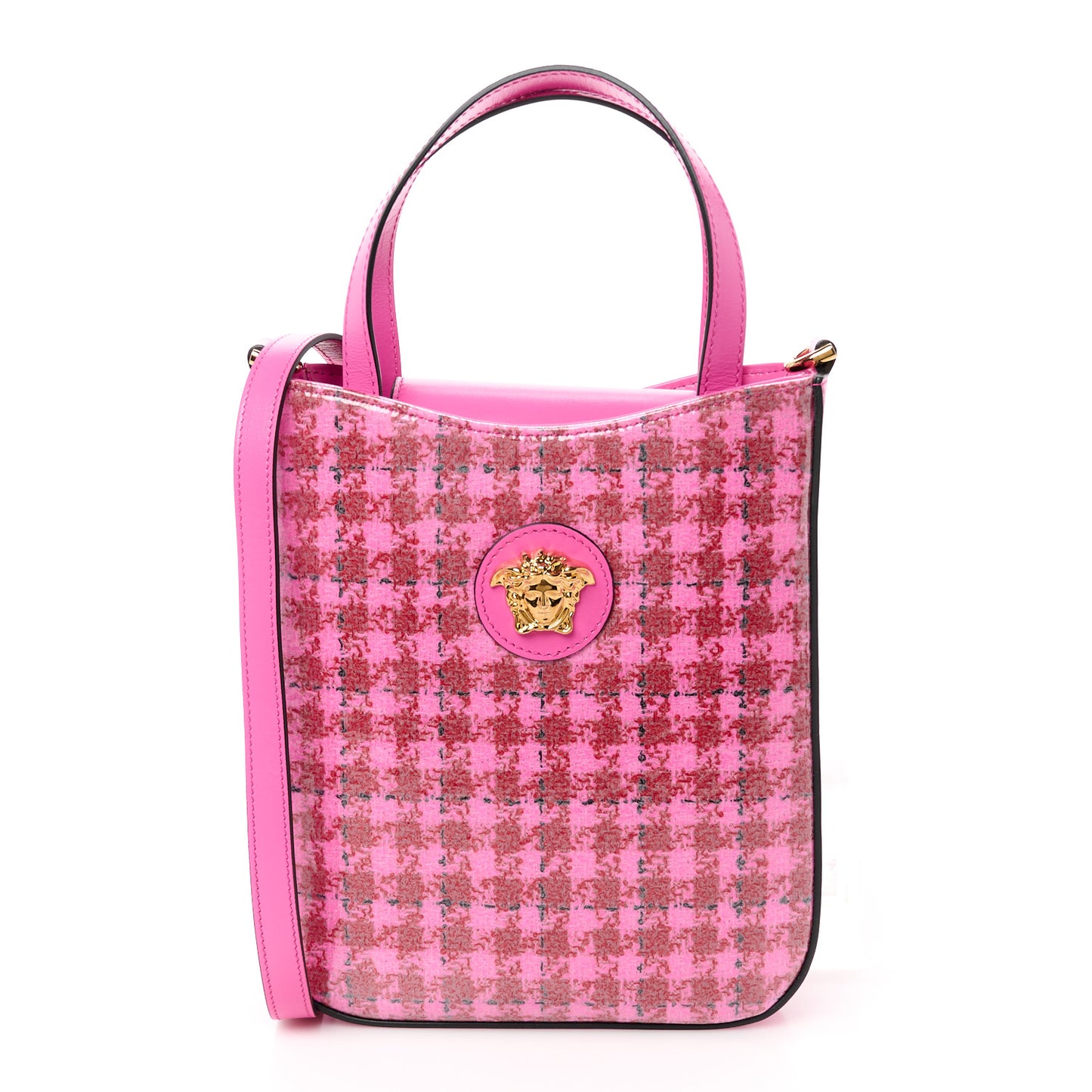Calfskin Vinyl Mini Houndstooth La Medusa Tote Bag Pink Multicolor