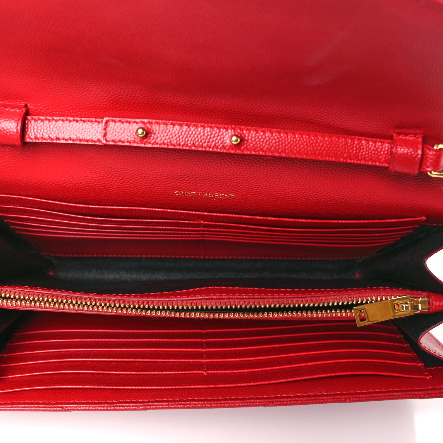 Grain De Poudre Matelasse Chevron Monogram Chain Wallet New Red