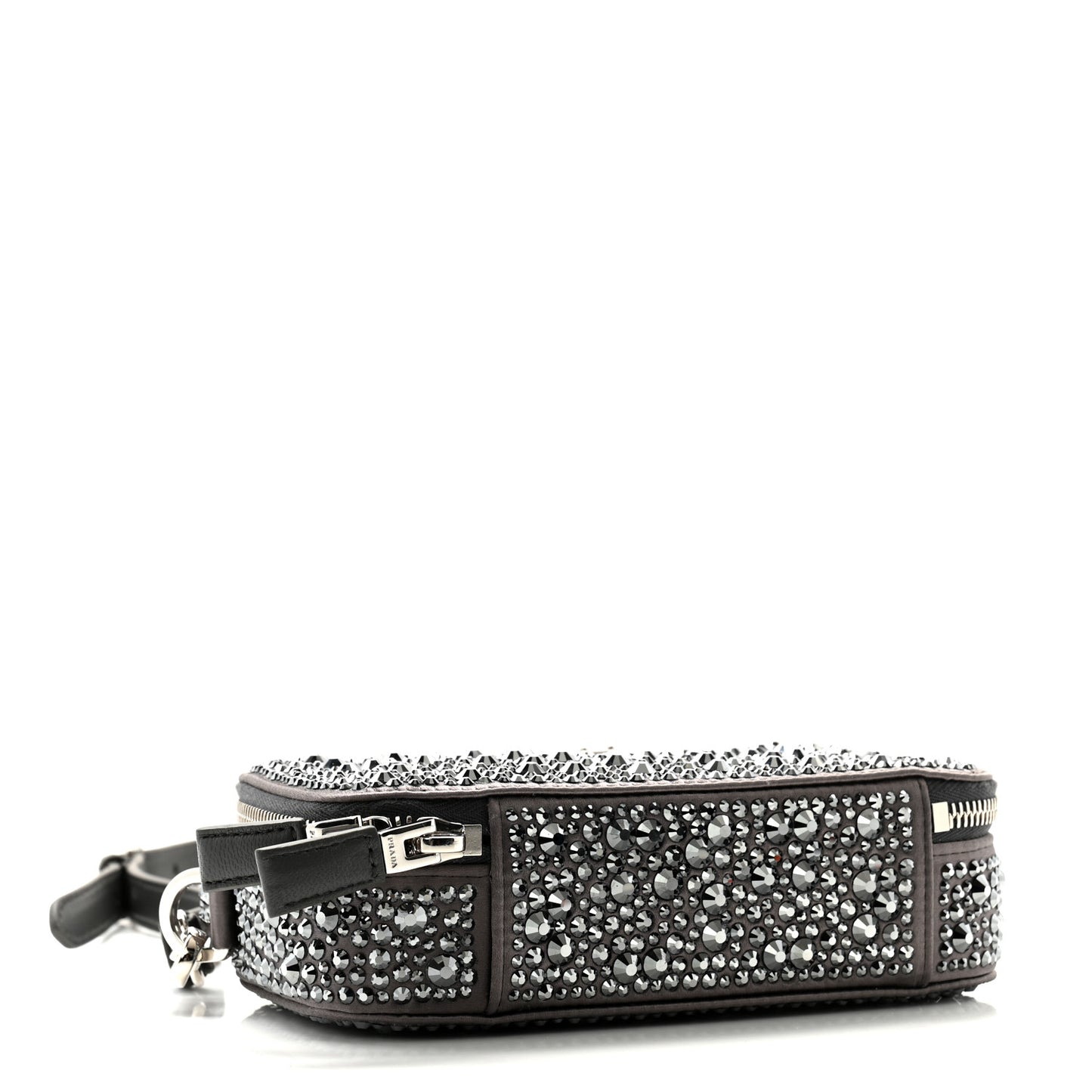 Satin Crystal Metal Triangle Logo Odette Crossbody Fumo