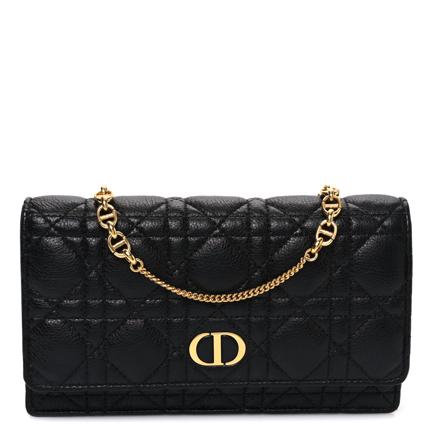 Supple Calfskin Caro Pouch with Chain Black