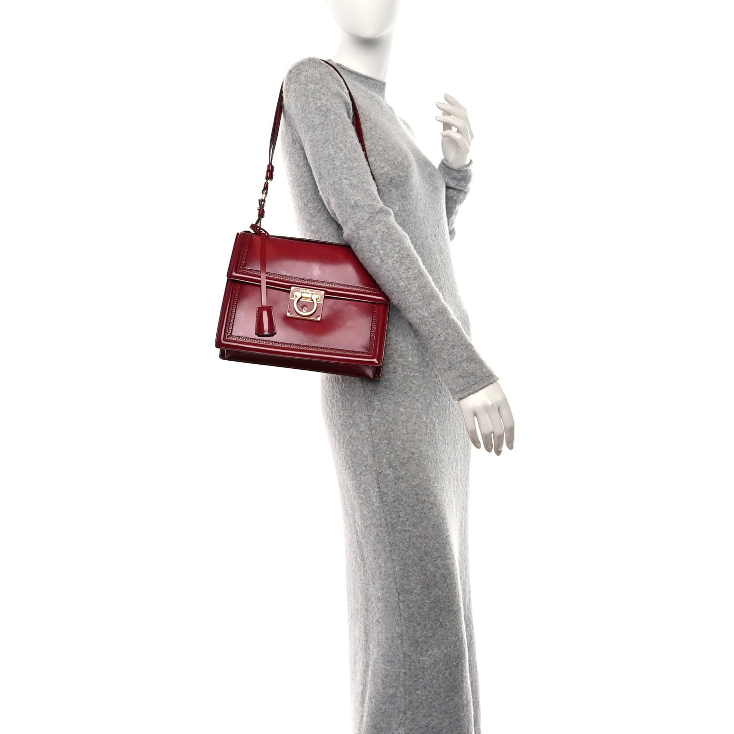 Patent Marisol Top Handle Shoulder Bag Rosso