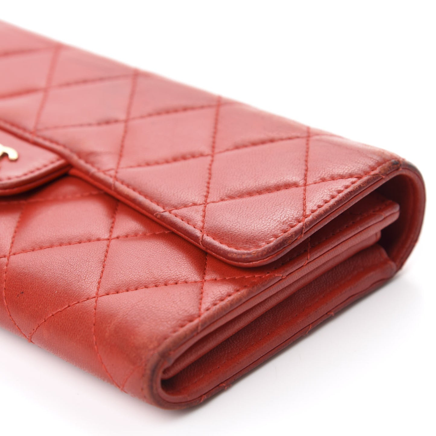 Lambskin Quilted Large Flap Wallet Red