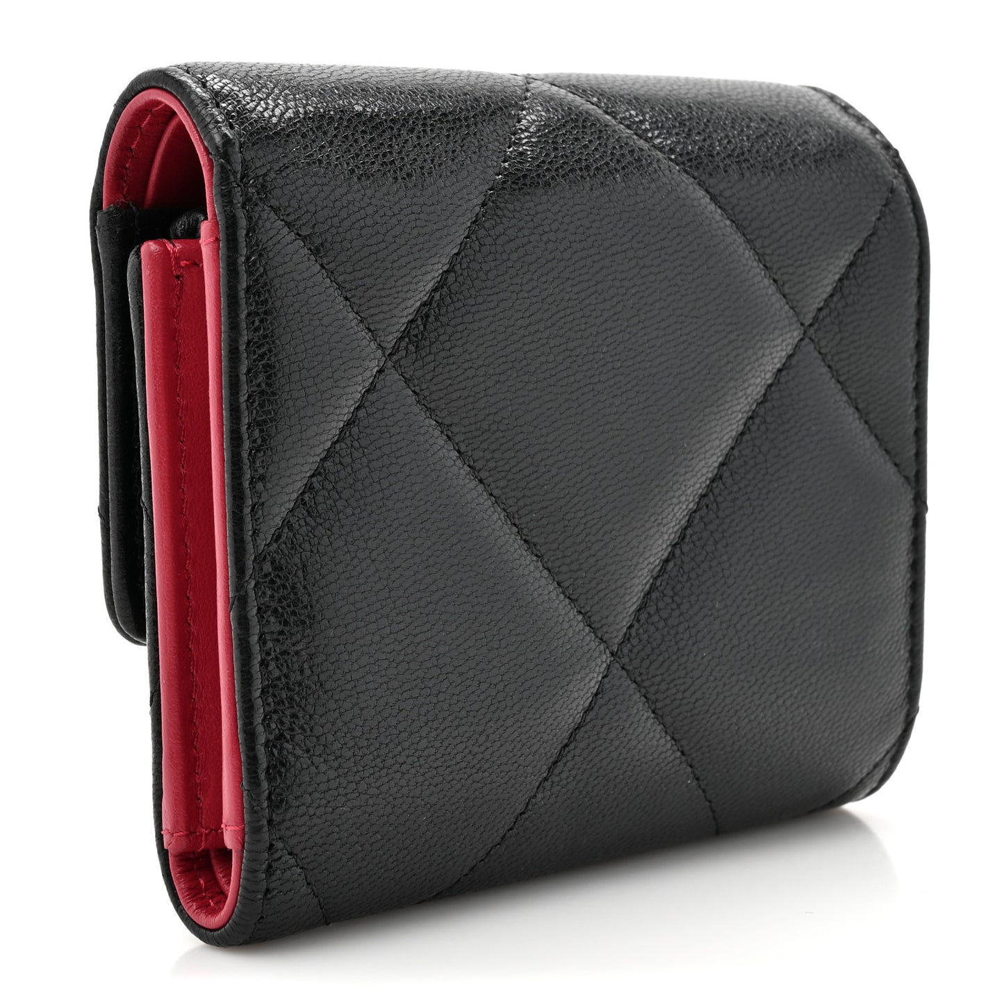 Goatskin Quilted Chanel 19 Small Flap Wallet Black