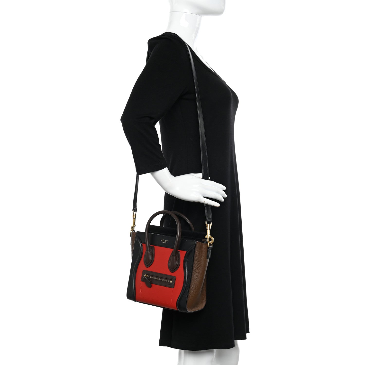 Celine Smooth Calfskin Nano Tri-Color Luggage Bright Red 2 of 10