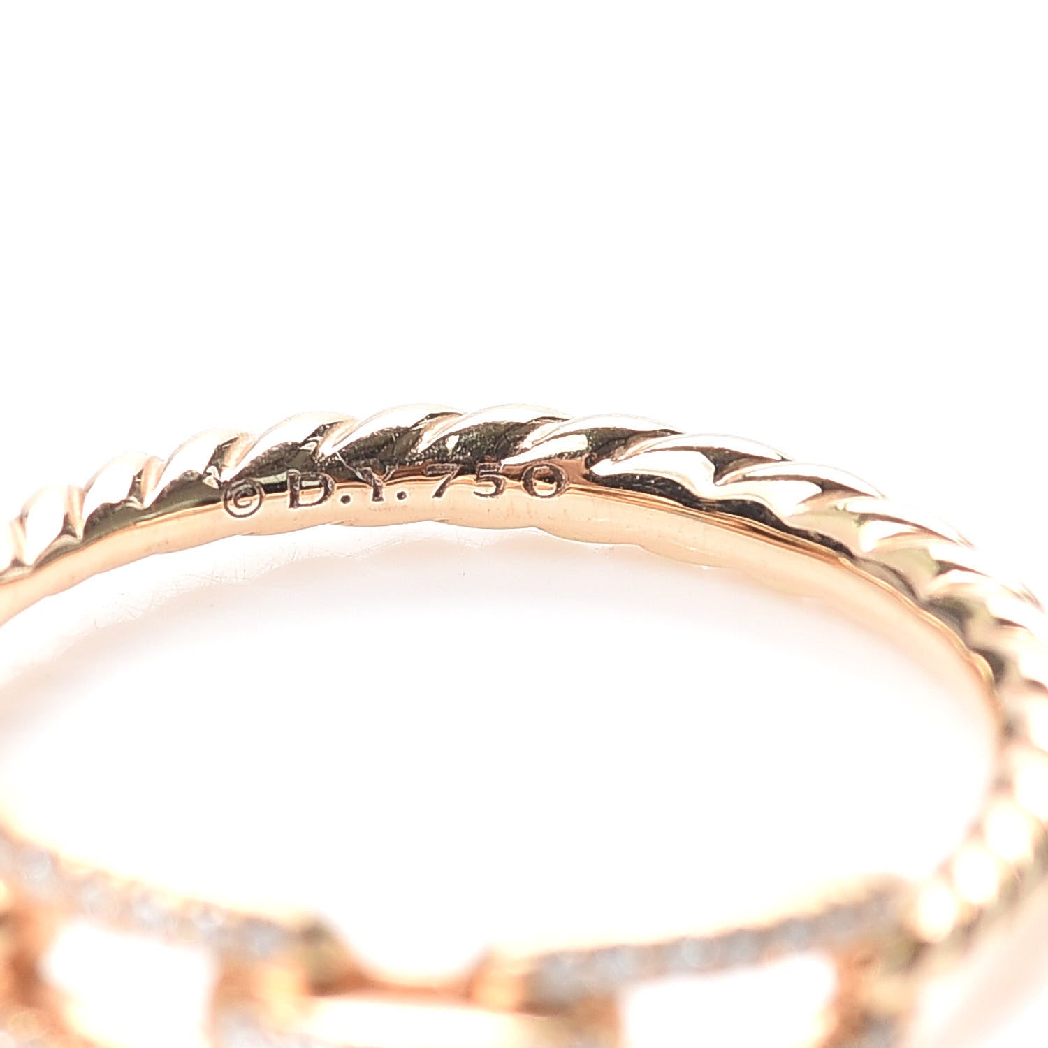 David Yurman 18K Rose Gold Diamond 4.5mm Stax Single Row Chain Link Ring 54 6.75 4 of 5