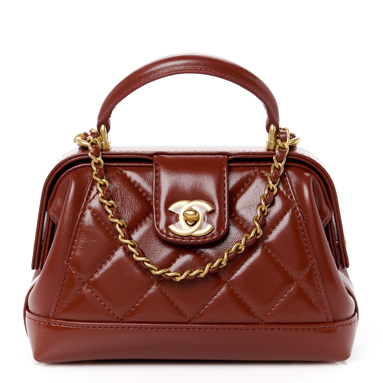 【希少・極美品！】シャネル　ドクターズバッグ　ブラウン Chanel Shiny Lambskin Quilted Mini Cocodoc Top Handle Bag Brown