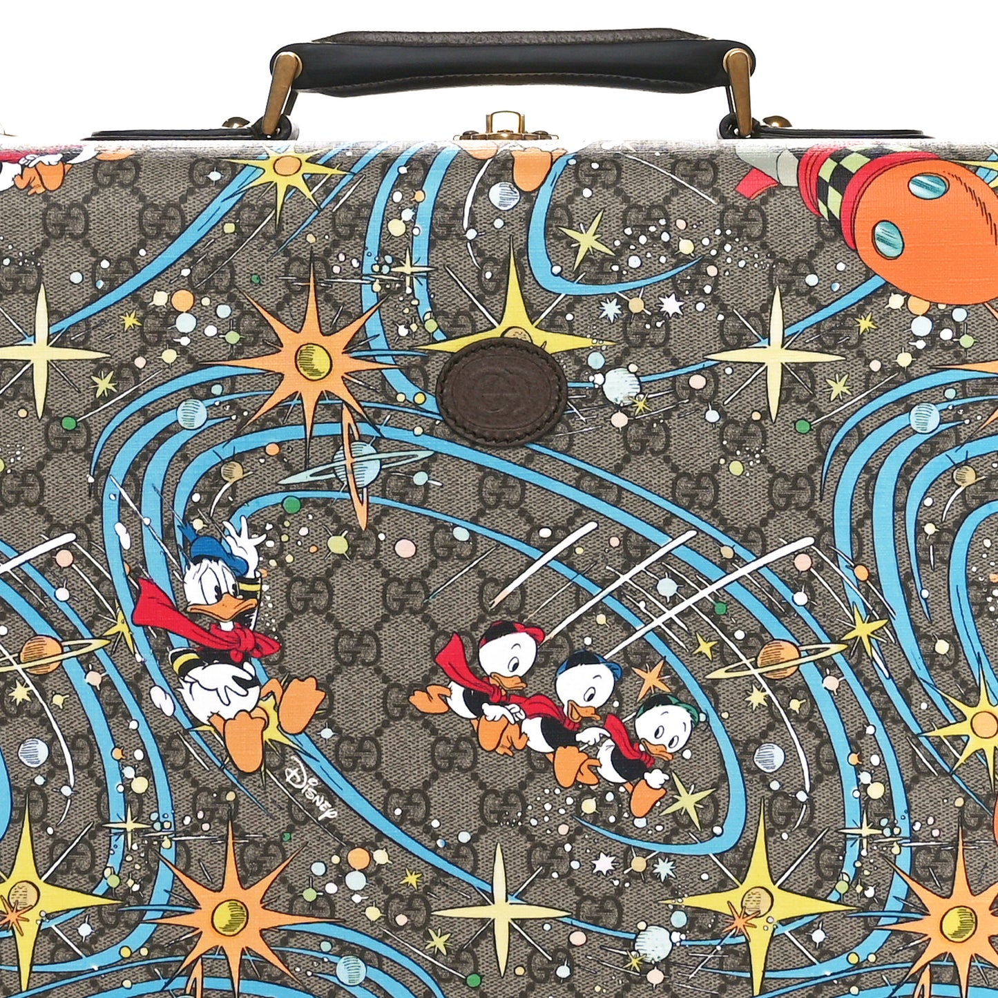 X DISNEY GG Supreme Monogram Donald Duck Retro Interlocking G Medium Savoy Suitcase Beige Multicolor New Acero