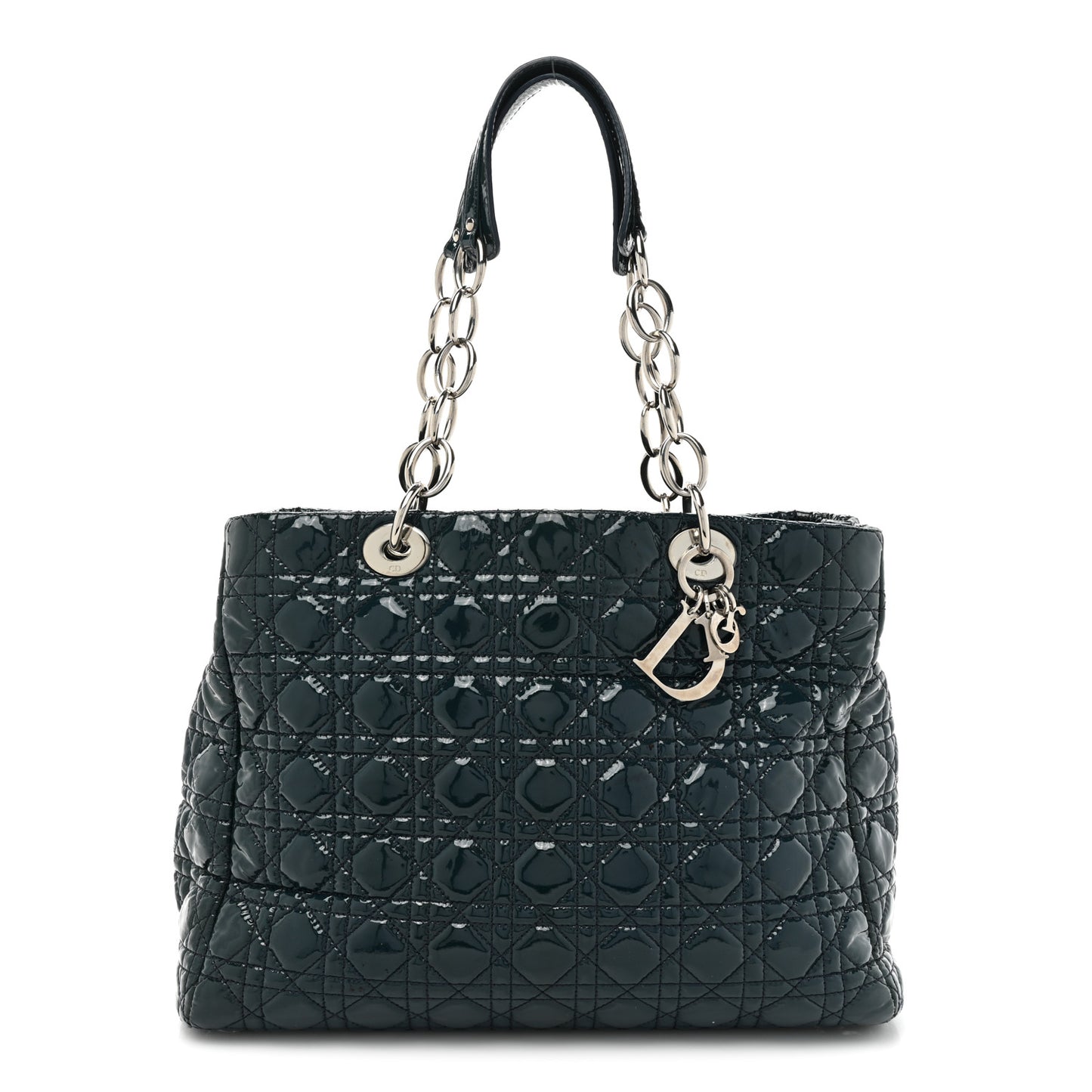 Patent Cannage Large Dior Soft Shopping Tote Turquoise