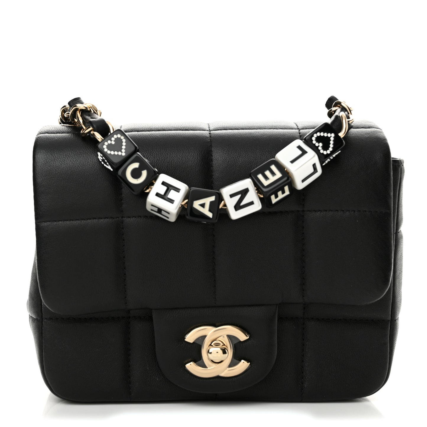 Lambskin Resin Crystal Square Quilted Mini Monacoco Flap Black