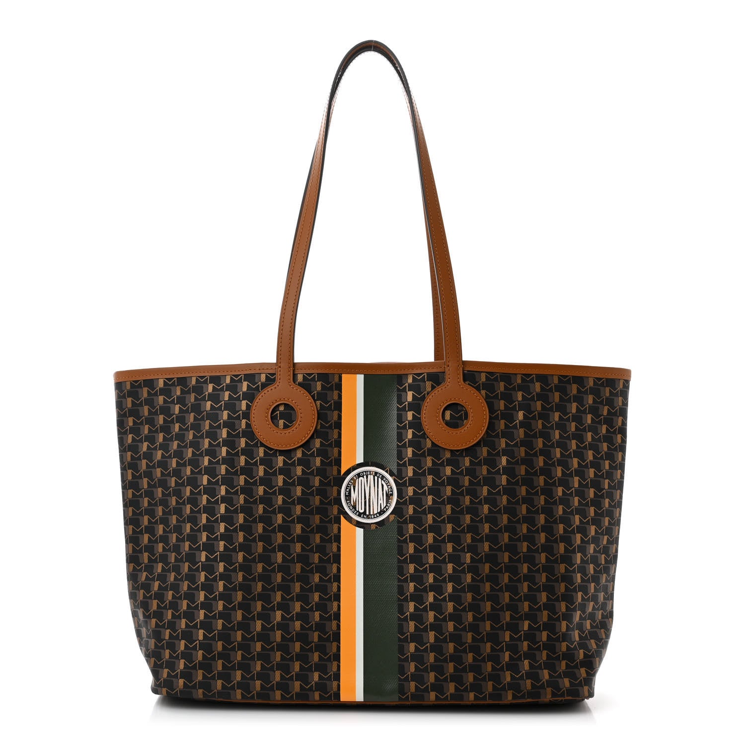 Moynat Grained Calfskin Canvas 1920 Oh! Tote Ruban MM Carbon Bronze Cognac 1 of 10