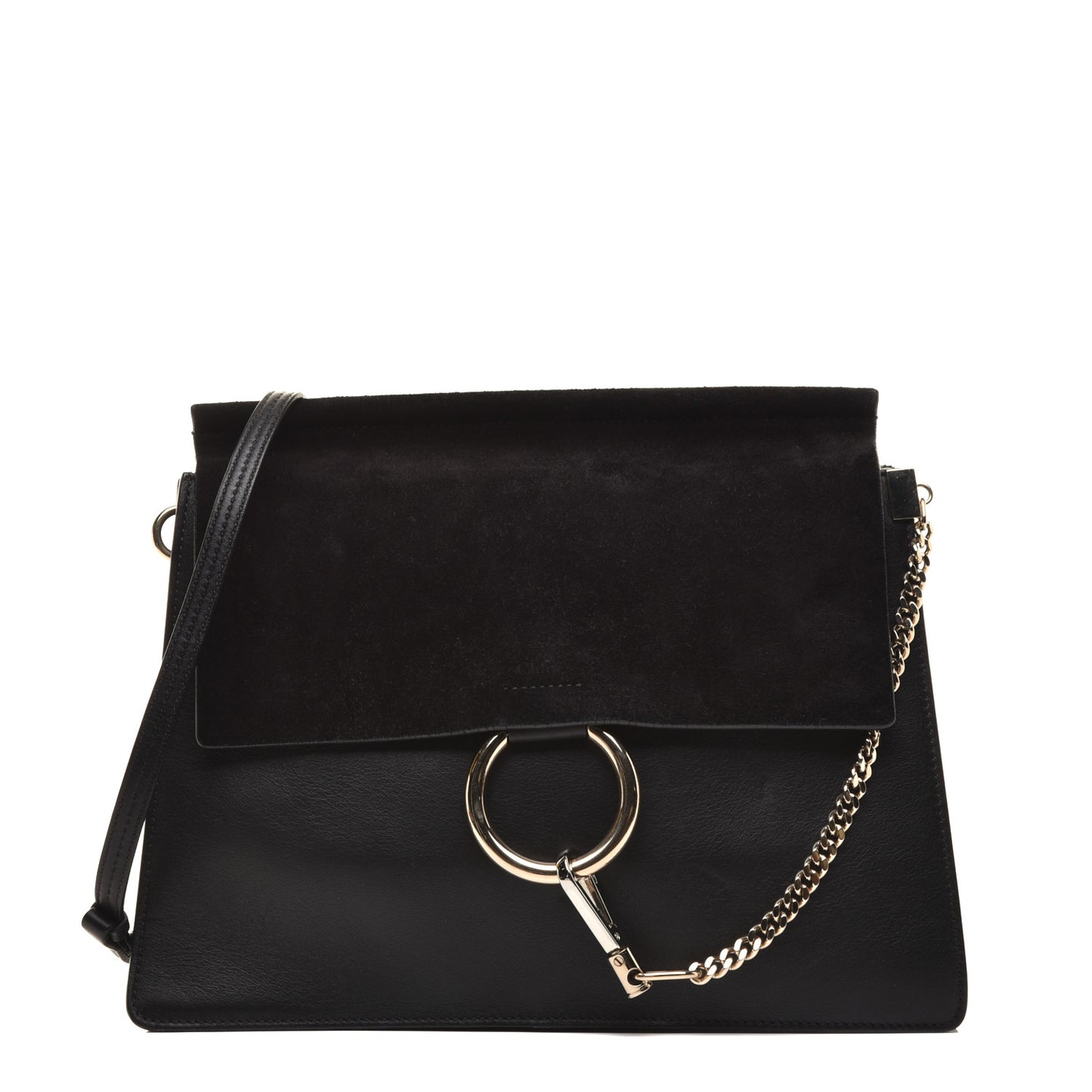 Suede Calfskin Medium Faye Shoulder Bag Black