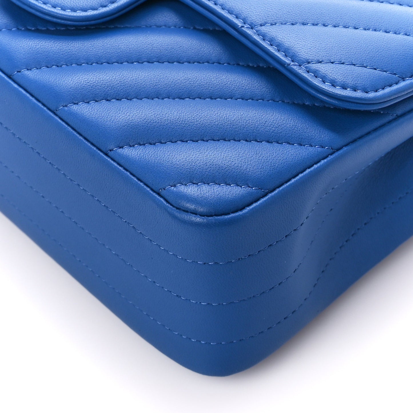Lambskin Chevron Quilted Mini Rectangular Flap Blue