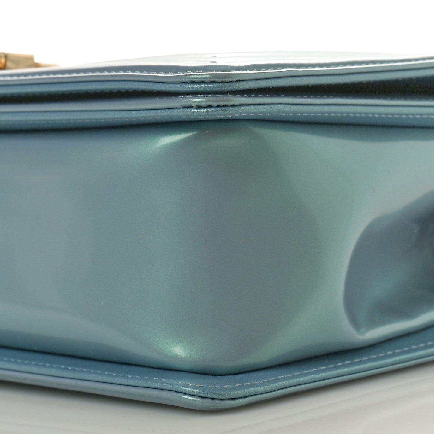 Iridescent Glazed Calfskin Quilted Medium Boy Flap Light Blue
