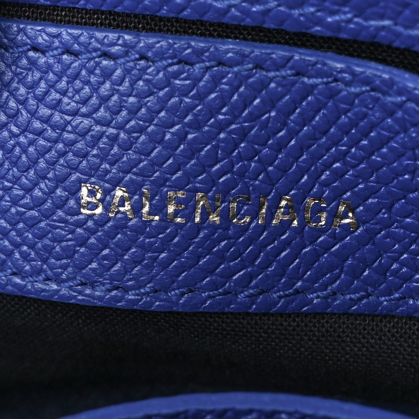 Signature Grained Calfskin Logo XXS Ville Top Handle Bag Bleu Roi White