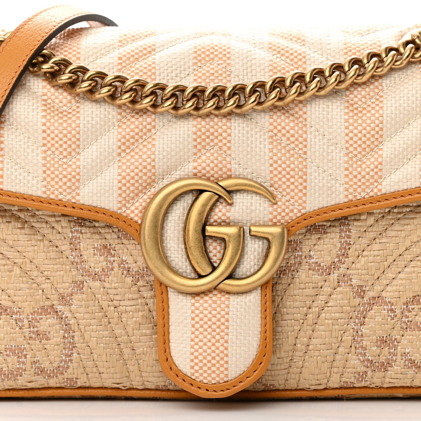 Raffia GG Monogram Matelasse Small GG Marmont Shoulder Bag Natural Beige Off White Sun Oil