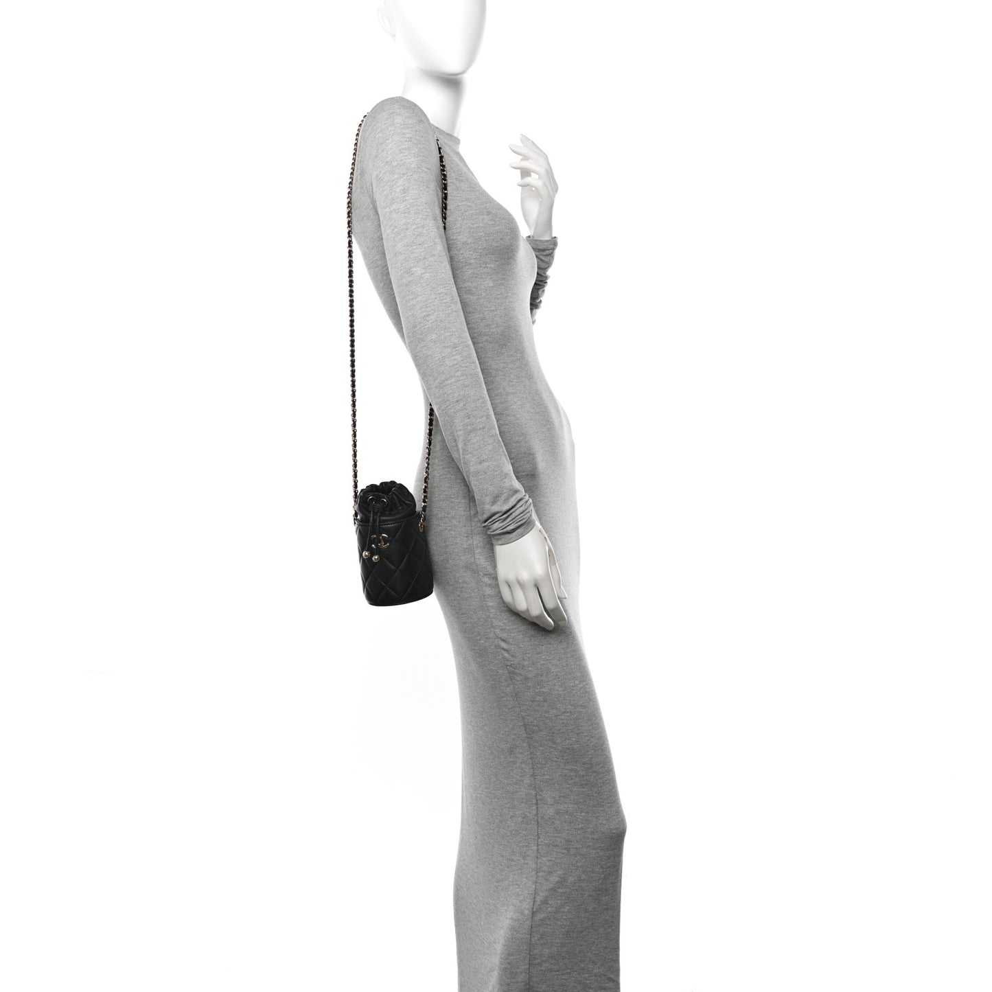 Lambskin Quilted Mini Bucket Bag With Chain Black