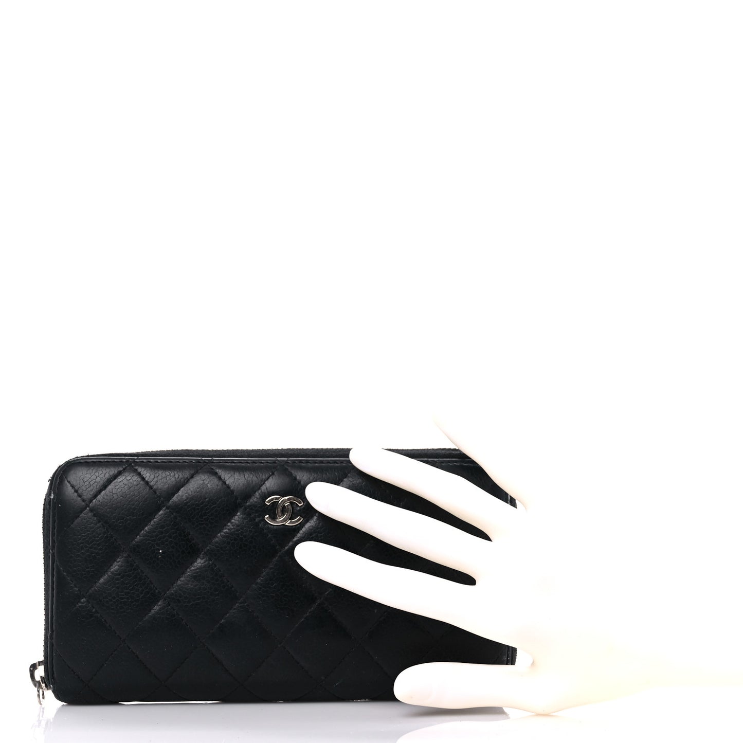 Caviar Quilted Medium Zip Around Wallet Black
