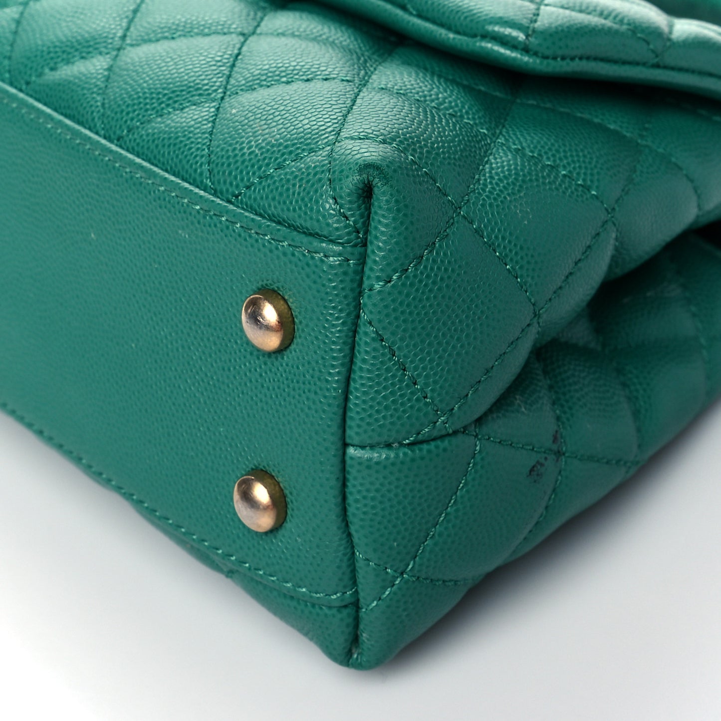 Caviar Lizard Quilted Mini Coco Handle Flap Green