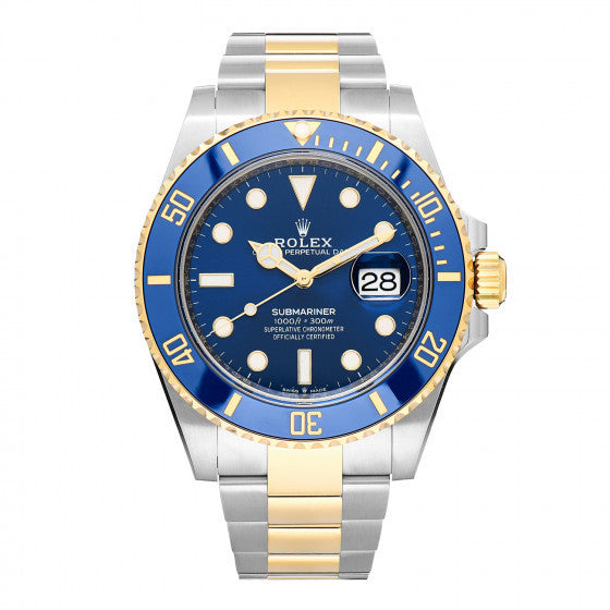 Stainless Steel 18K Yellow Gold 41mm Submariner Date Watch Royal Blue 126613LB