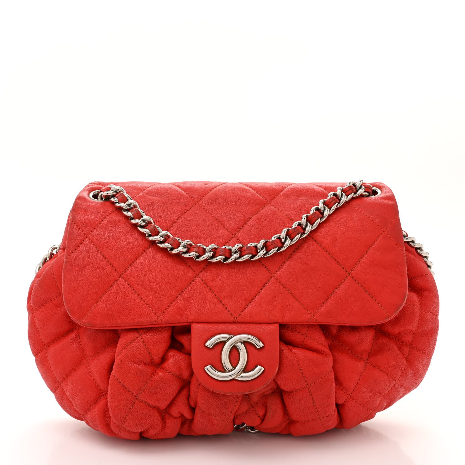 Chanel Washed Lambskin Quilted Medium Chain Around Messenger Red 1 of 20