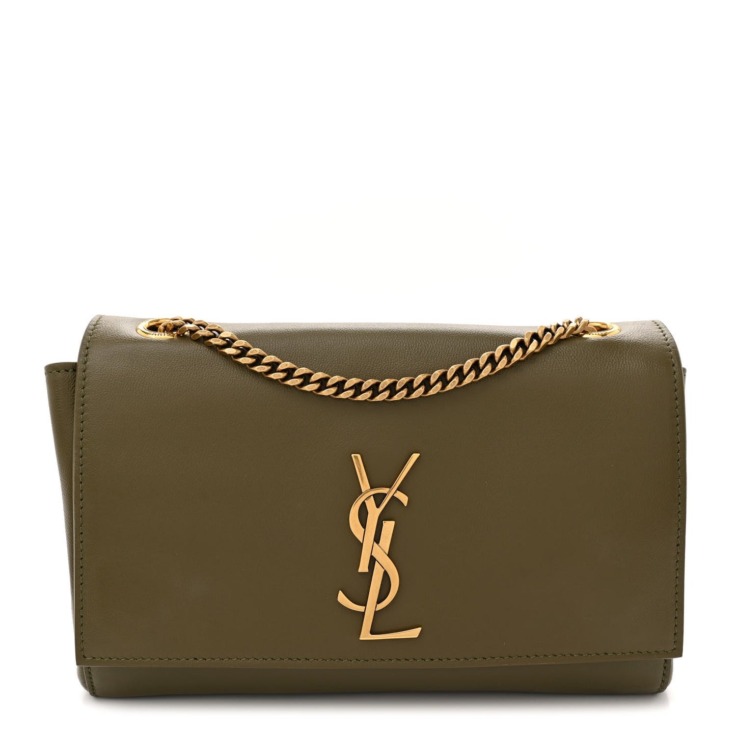 Smooth Calfskin Suede Small Reversible Monogram Kate Satchel Loden Green