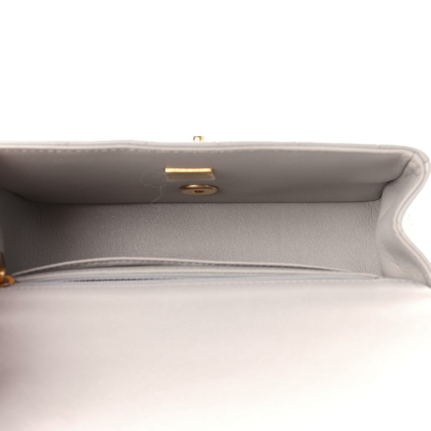 Lambskin Quilted Mini Top Handle Rectangular Flap Grey