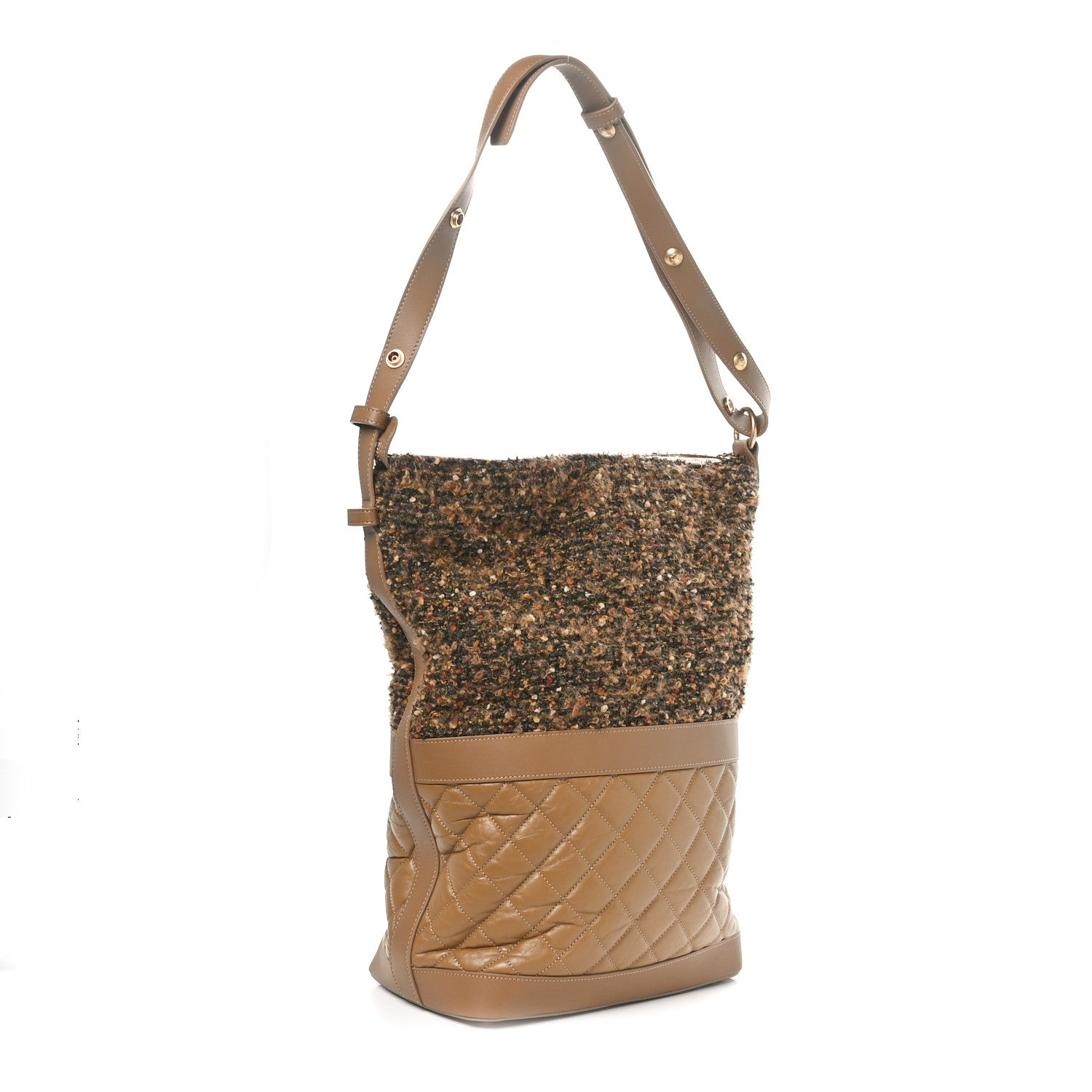 Chanel Tweed Aged Calfskin Quilted Casual Style Hobo Beige 3 of 10