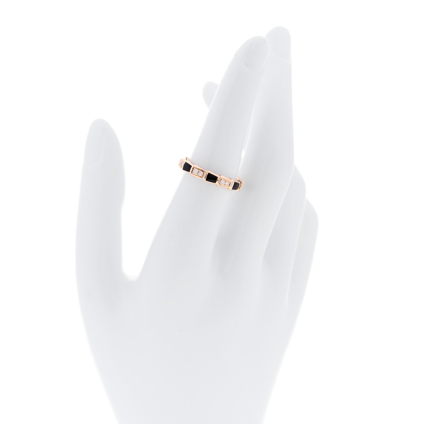18K Rose Gold Diamond Black Onyx 4mm Serpenti Viper Band Ring 54 6.75