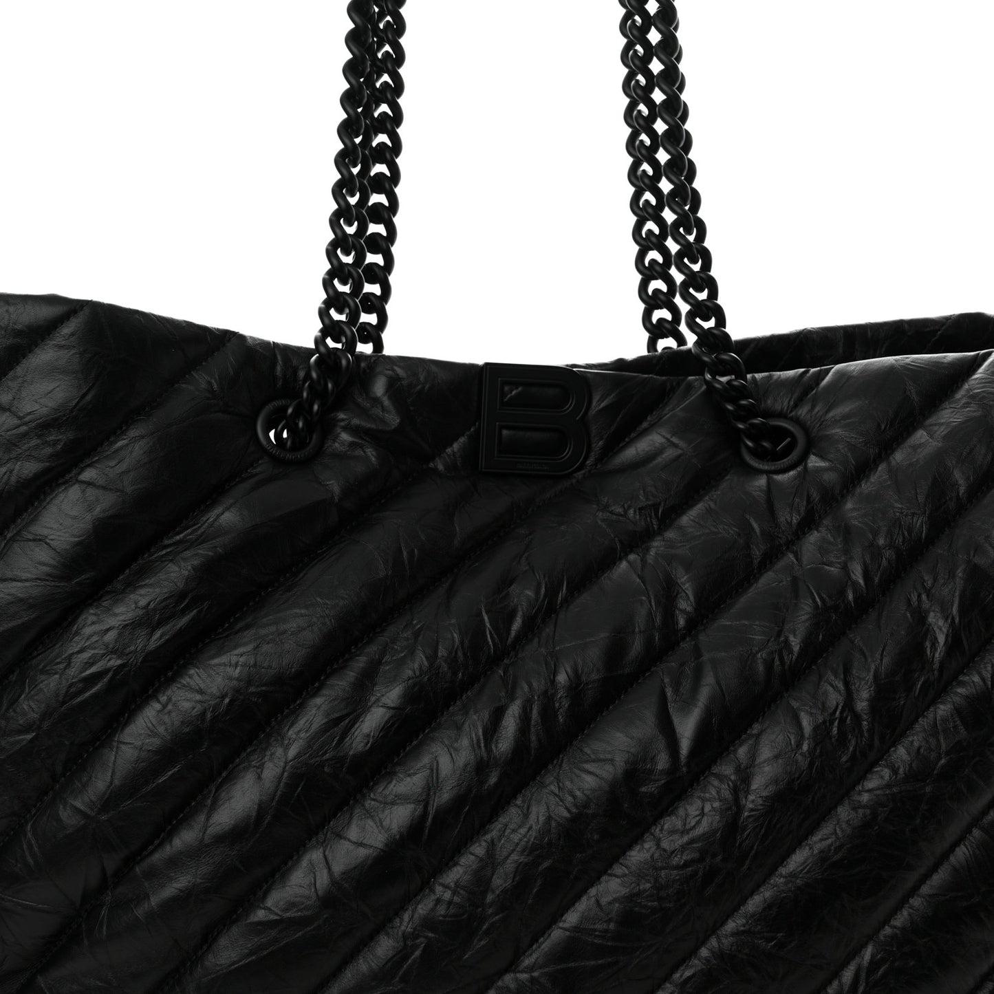 Crushed Calfskin Quilted Matte Black Hardware Large Crush Carry All Tote Bag Black