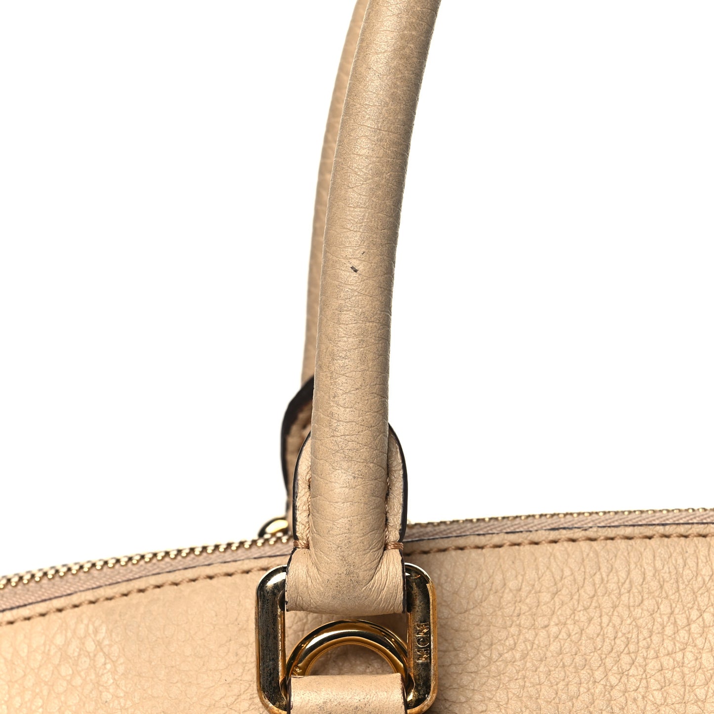 Grained Calfskin Studded Satchel Beige