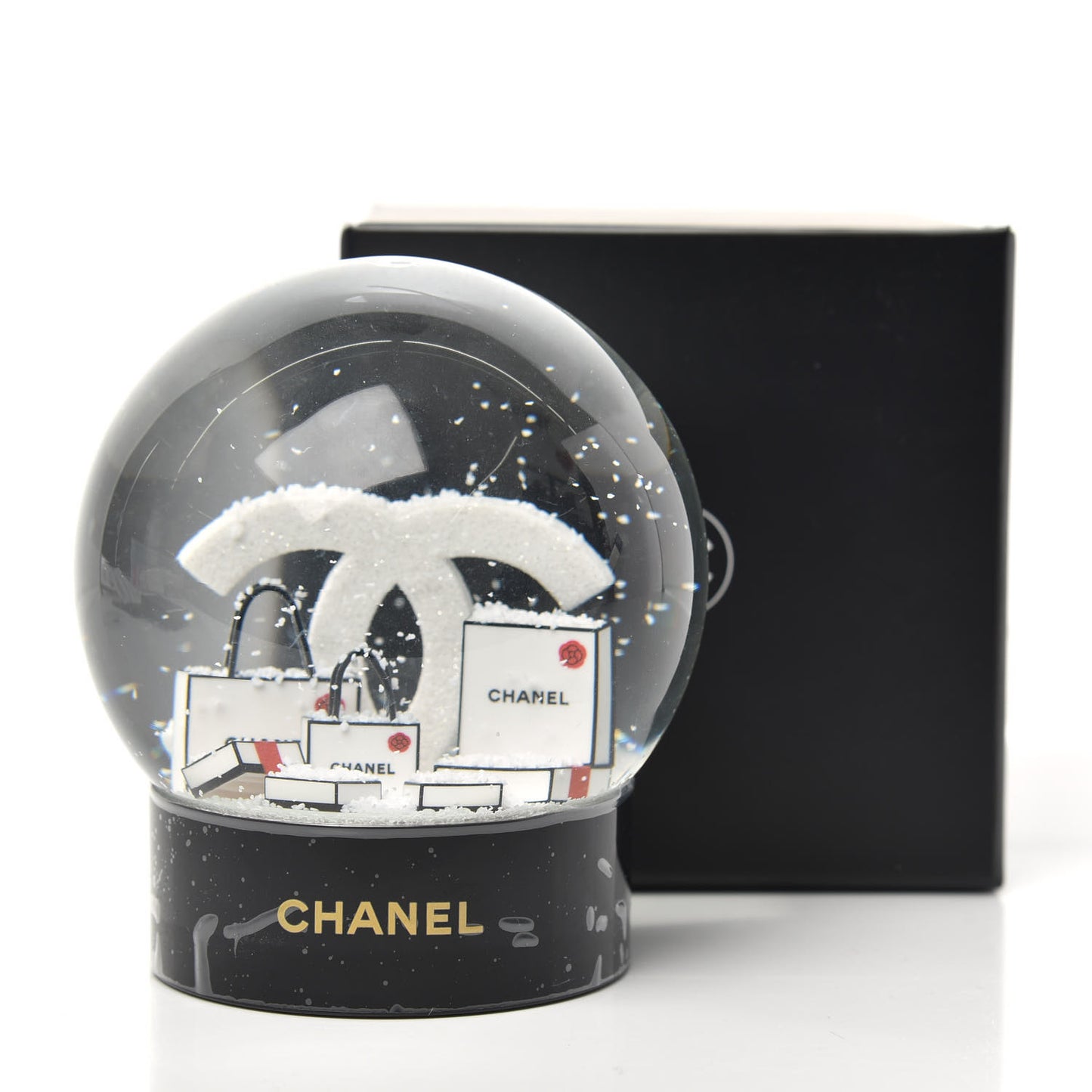 Glass CC Shopping Bag Snow Globe