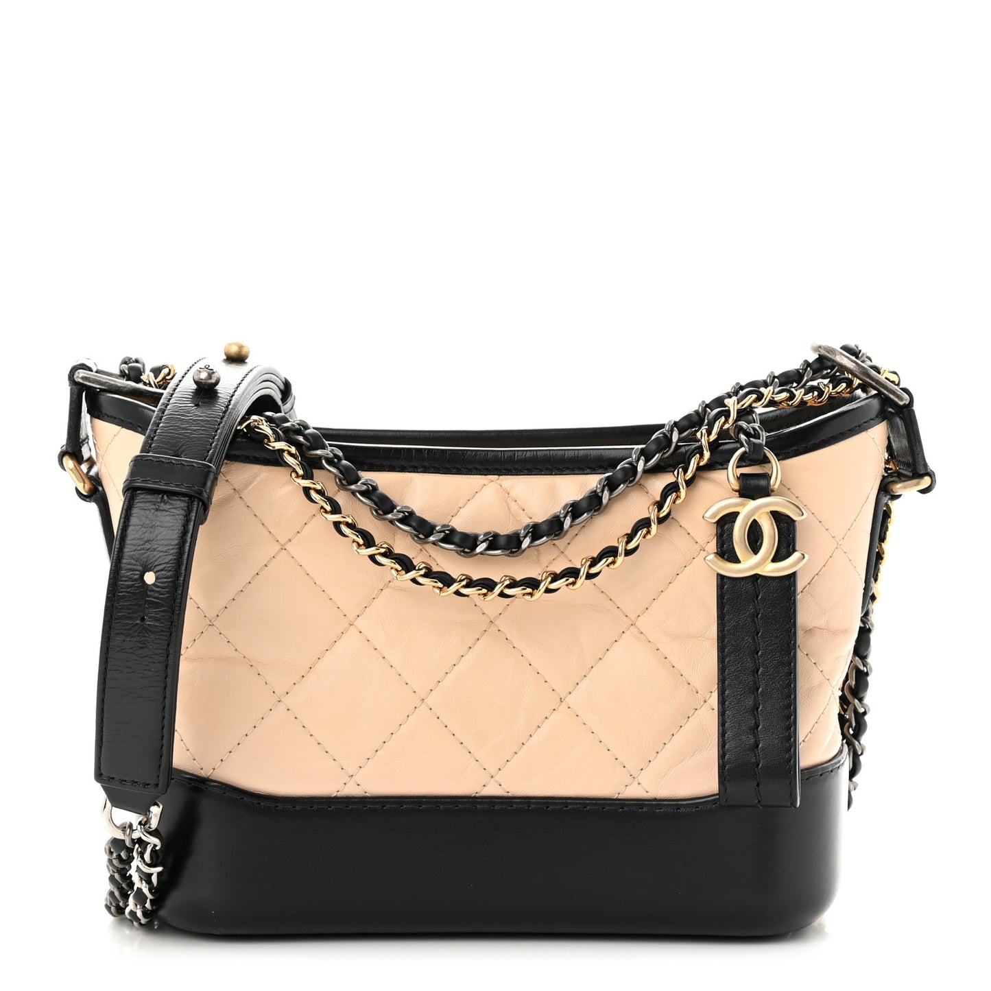 Aged Calfskin Quilted Small Gabrielle Hobo Beige Black
