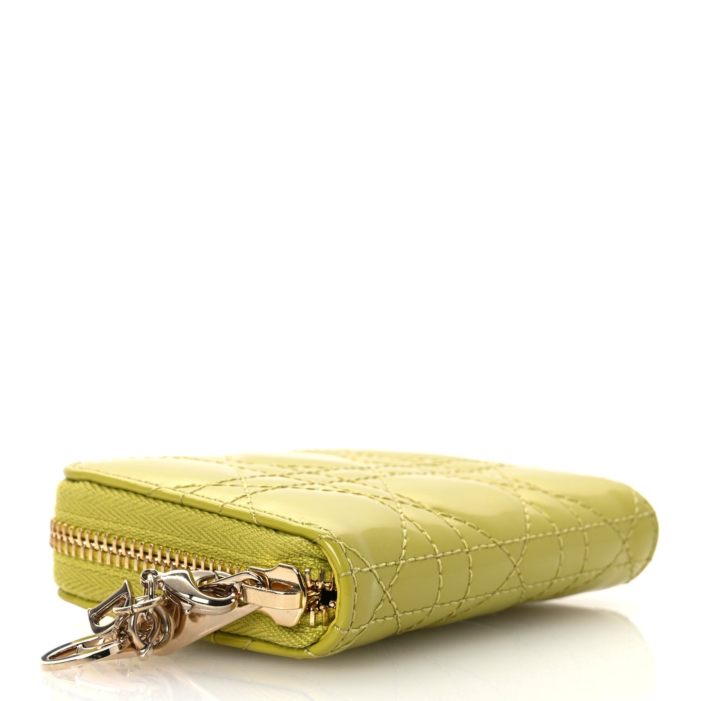 Patent Cannage Small Lady Dior Voyageur Coin Purse Lime