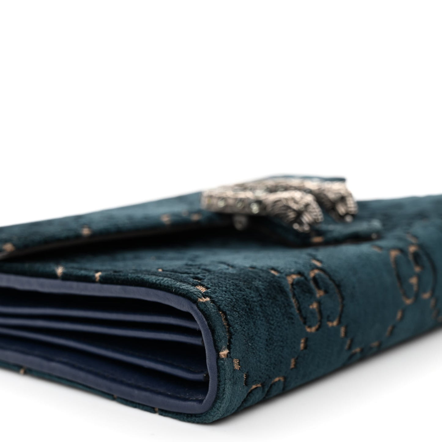 Velvet Crystal GG Monogram Mini Dionysus Chain Wallet Blue Beige Black