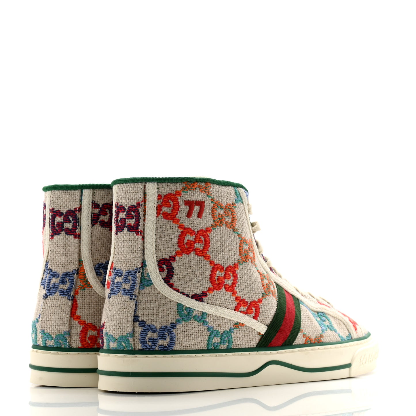 Linen Psychedelic Mini GG Monogram Mens 1977 Tennis High Top Sneakers 10 Multicolor Mystic White