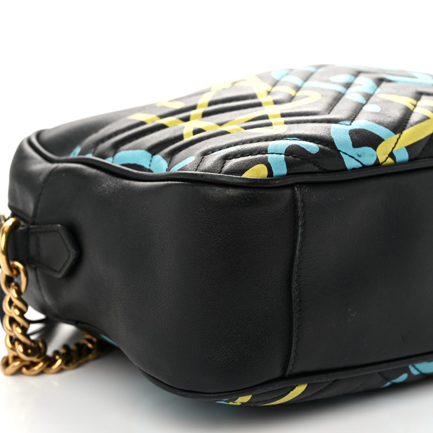 Calfskin Matelasse GucciGhost Medium GG Marmont Chain Shoulder Bag Black New Acquamarine
