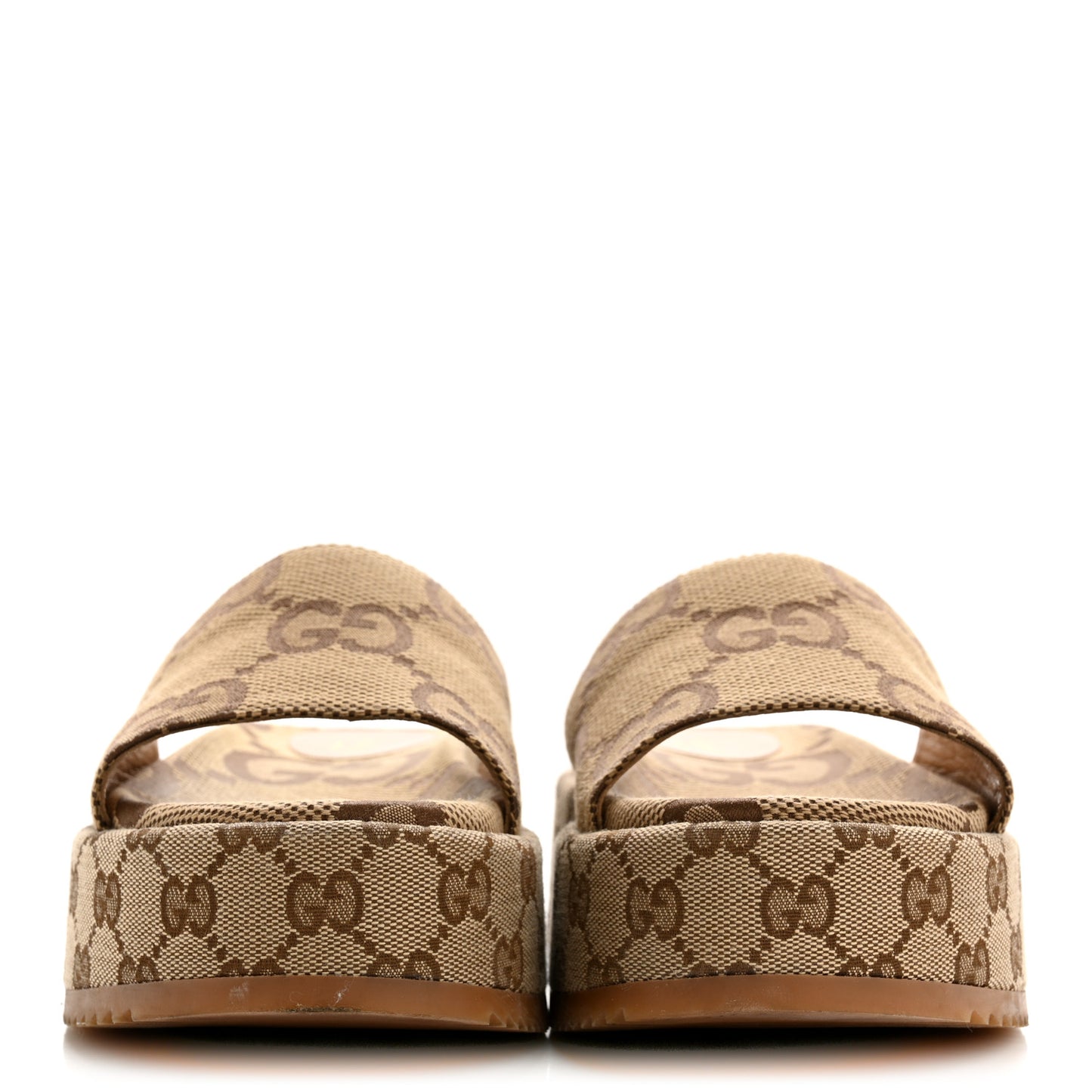 Monogram Maxi GG Angelina Platform 55mm Slide Sandals 38.5 Camel Ebony
