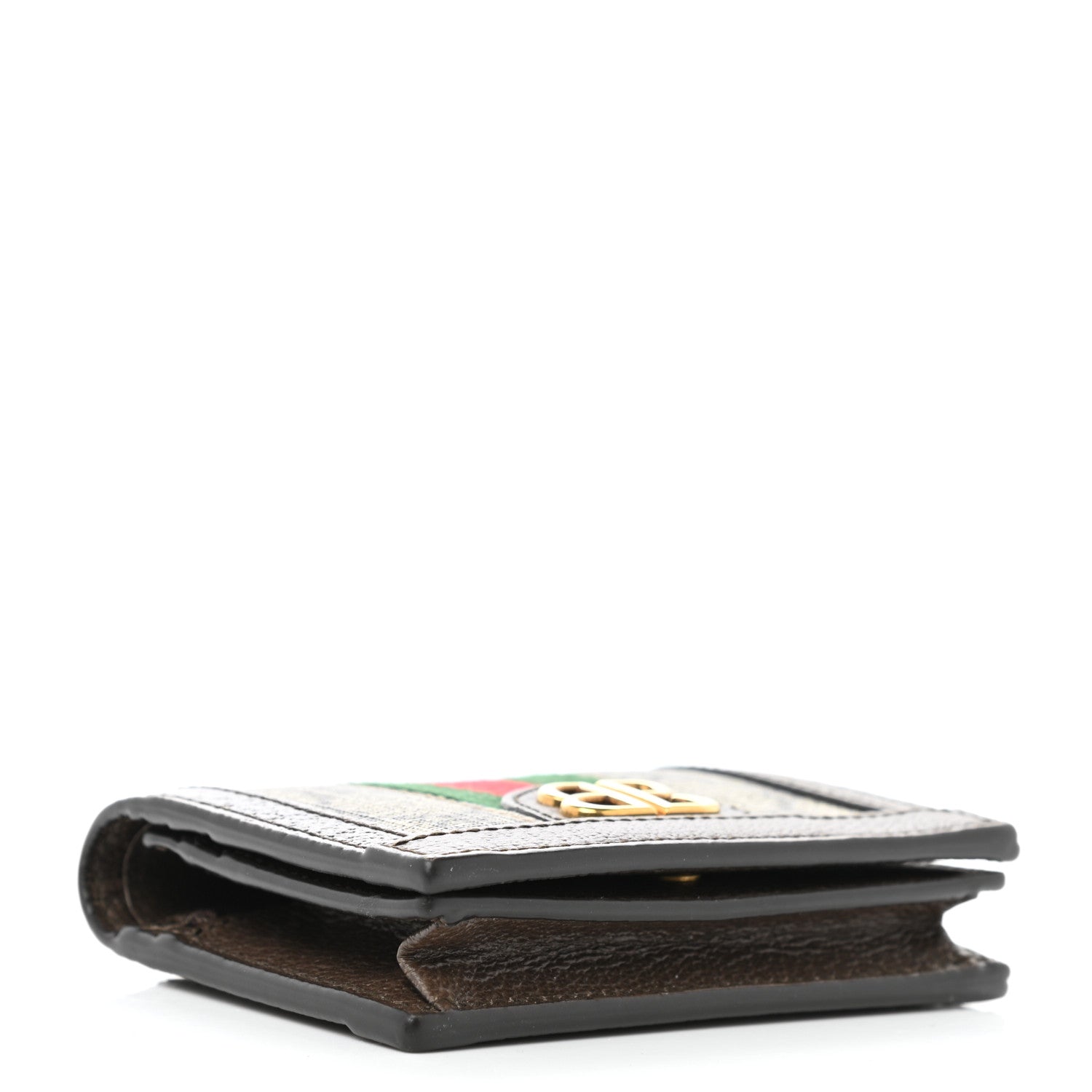 Gucci X BALENCIAGA BB Supreme Monogram Textured Dollar Calfskin Web Ophidia Card Case Wallet Beige Ebony New Acero 4 of 9