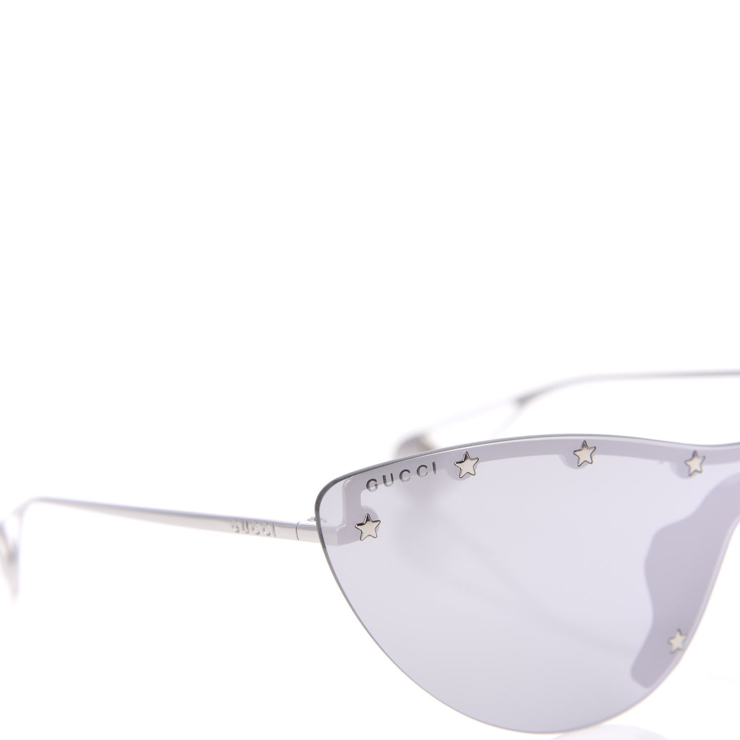 Gucci Metal Rimless Star Studded 90mm Cat Eye GG0666S Sunglasses Mirror Silver 7 of 8