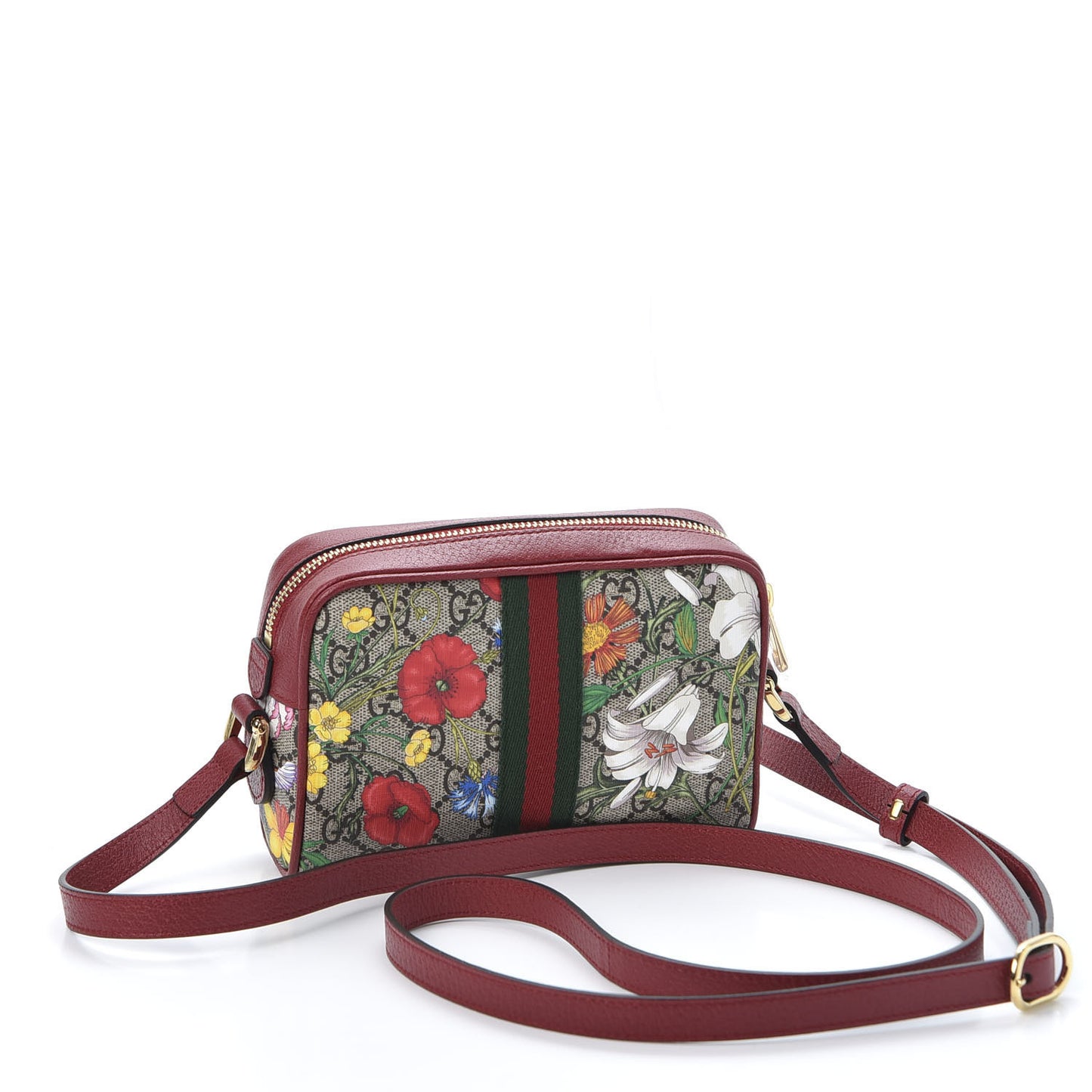 GG Supreme Monogram Flora Web Mini Ophidia Shoulder Bag Red