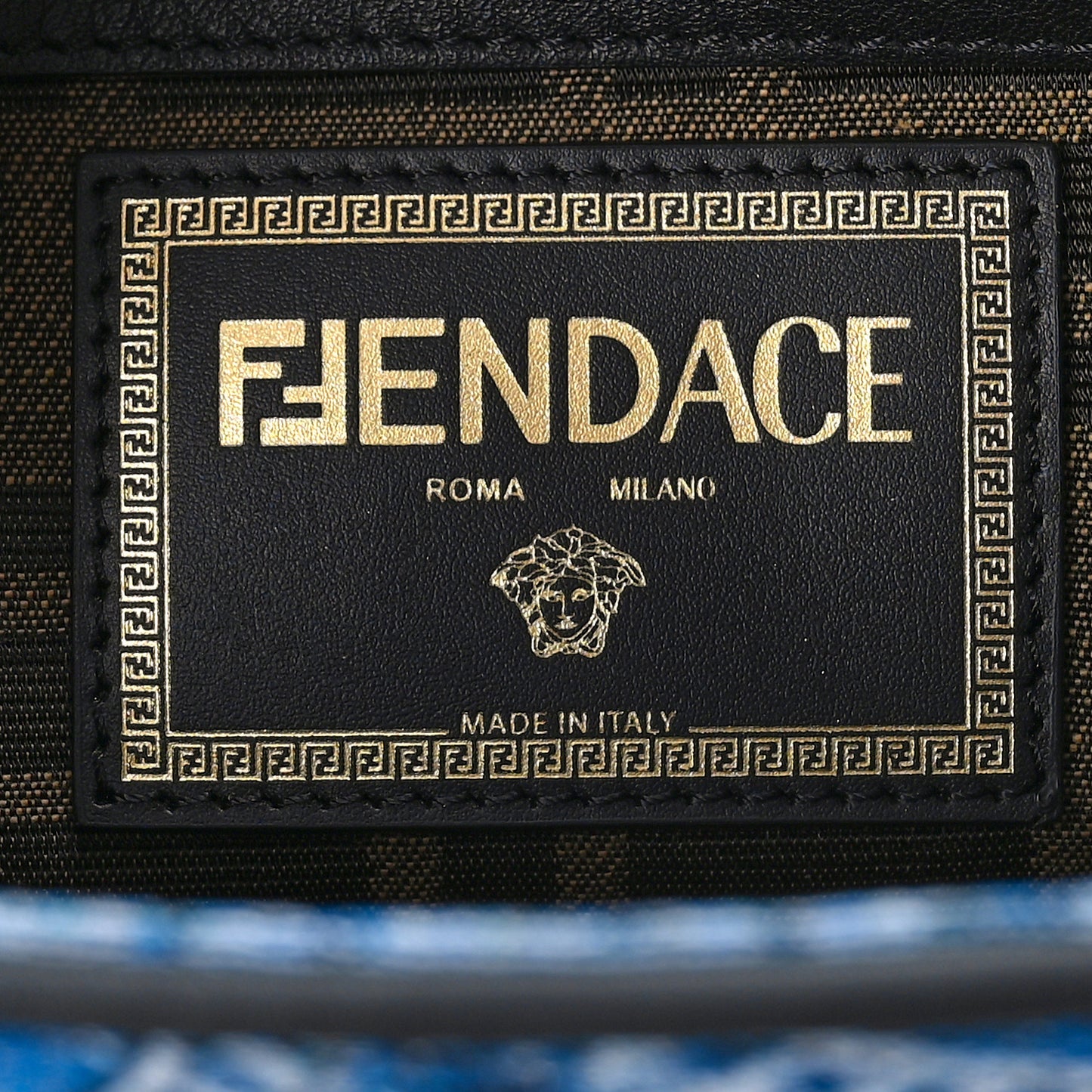 X VERSACE Denim Fendace Patchwork Baguette Blue