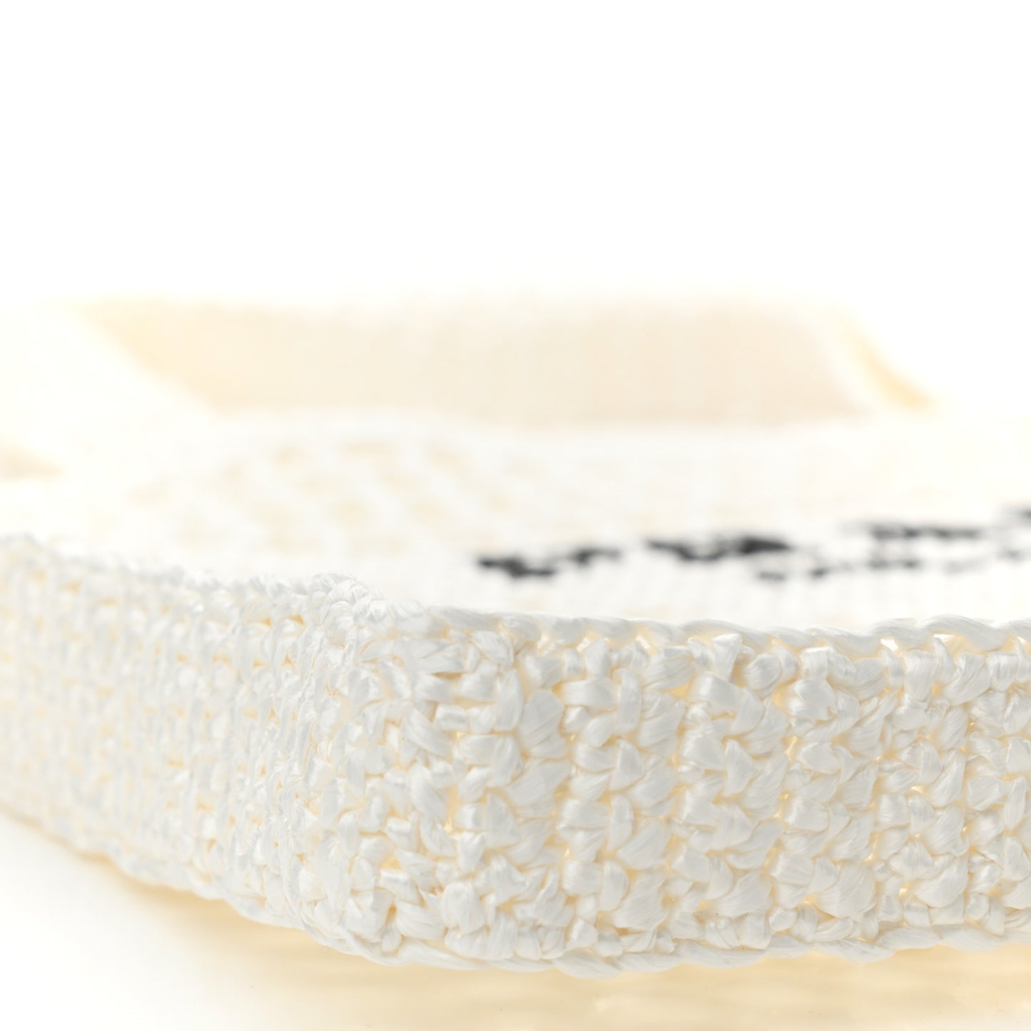 Yarn Raffia Effect Crochet Logo Embroidered Tote Bag White