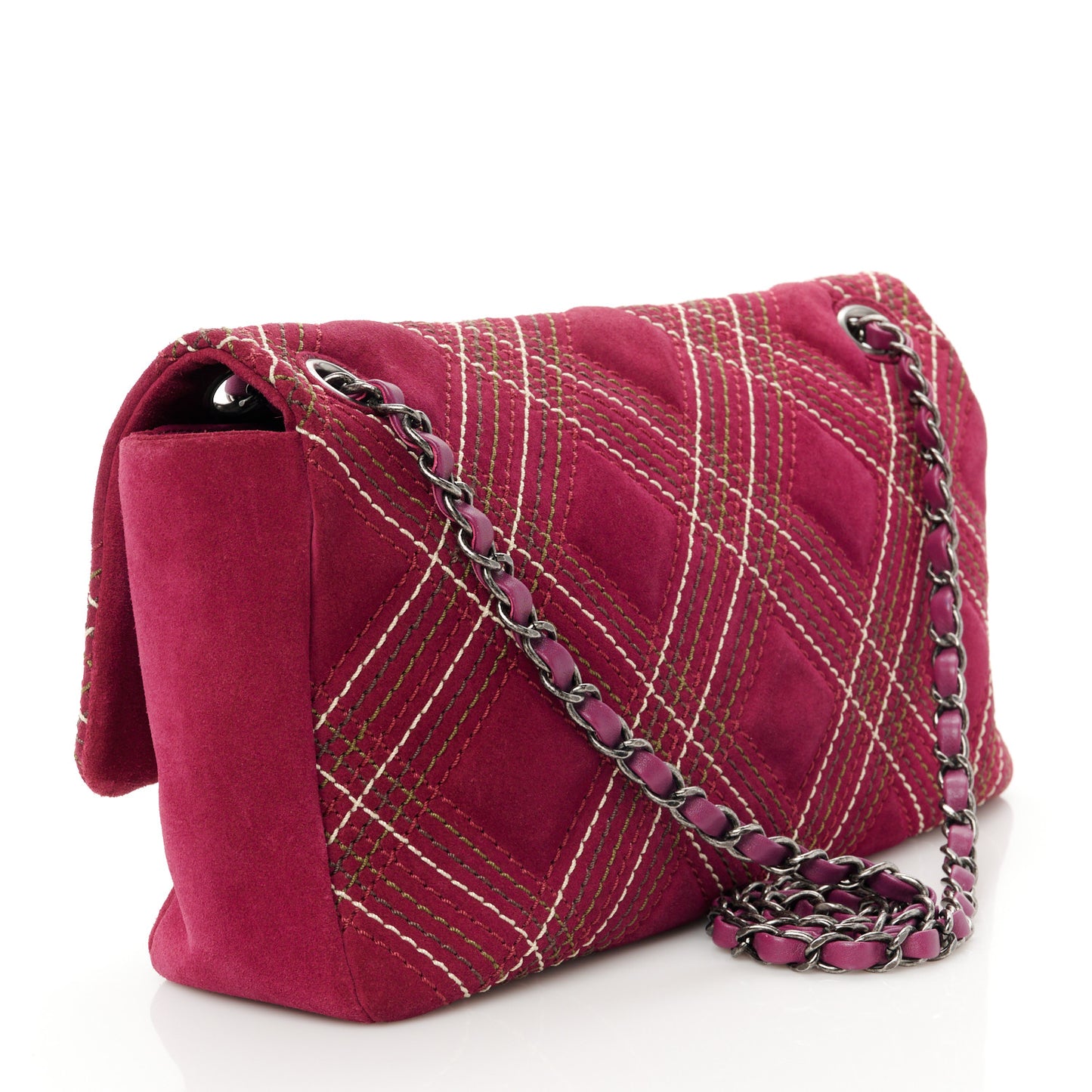 Suede Stitched Jumbo Saltire Single Flap Purple