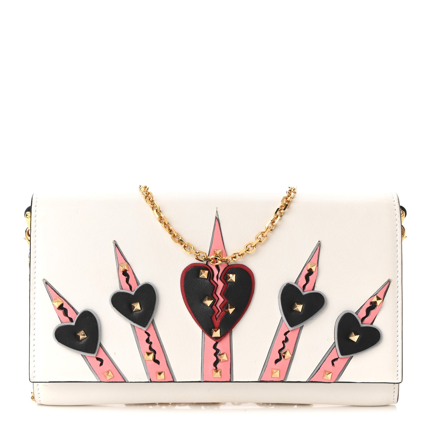 Vitello Loveblade Embellished Chain Wallet White