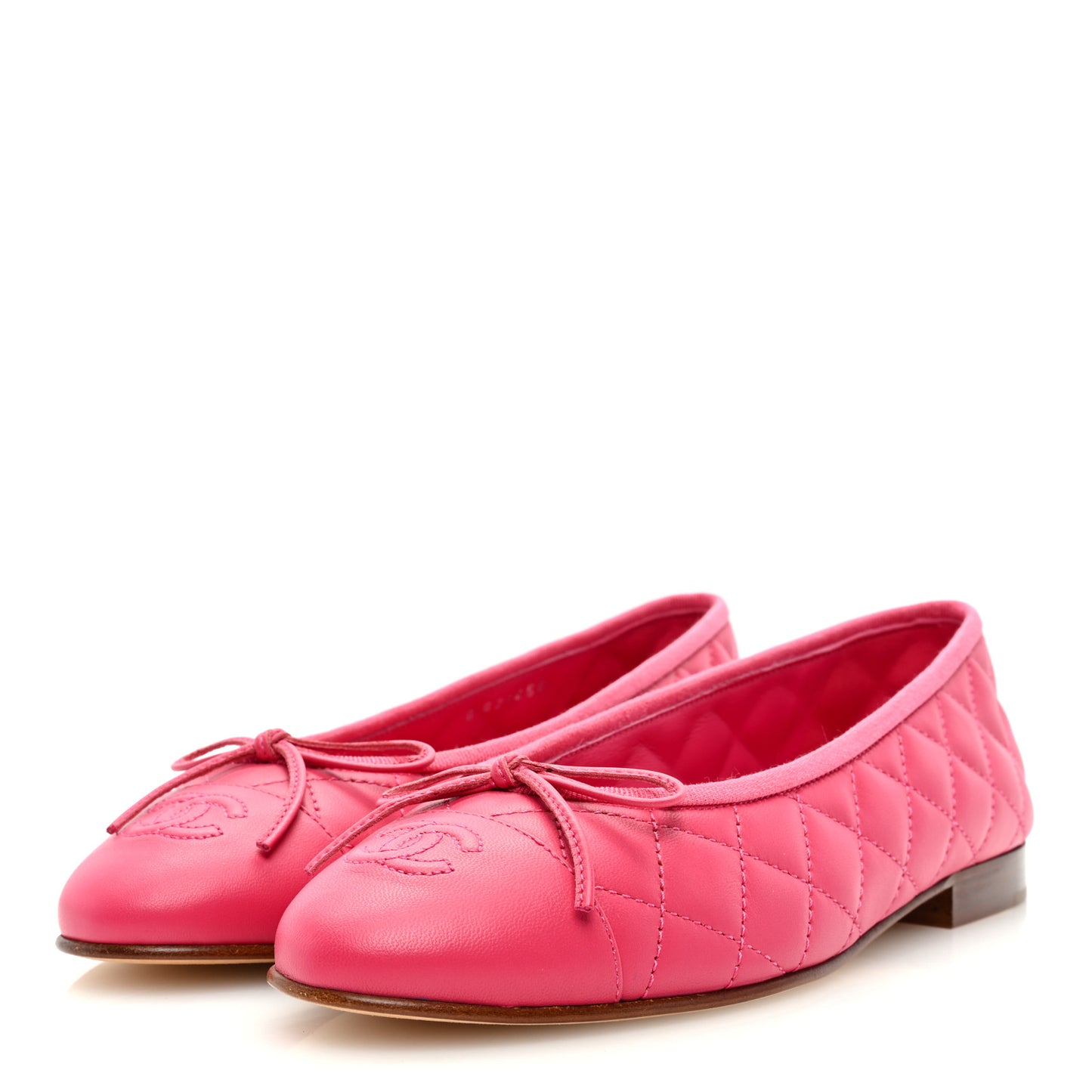 Lambskin Quilted CC Cap Toe Ballerina Flats 38 Pink