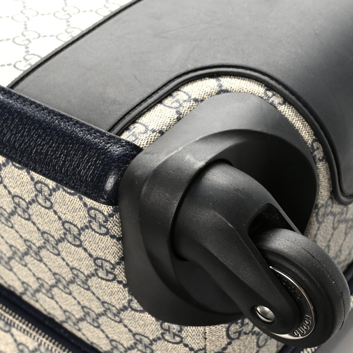 GG Supreme Monogram Textured Dollar Calfskin Web Large Savoy Trolley Suitcase Beige Blue