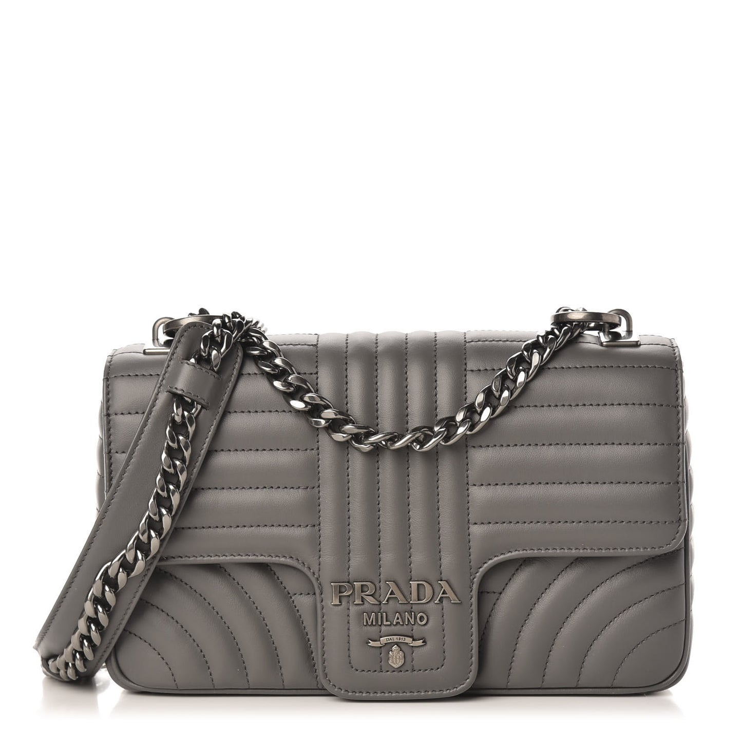 Soft Calfskin Impunture Diagramme Medium Chain Flap Shoulder Bag Mercurio